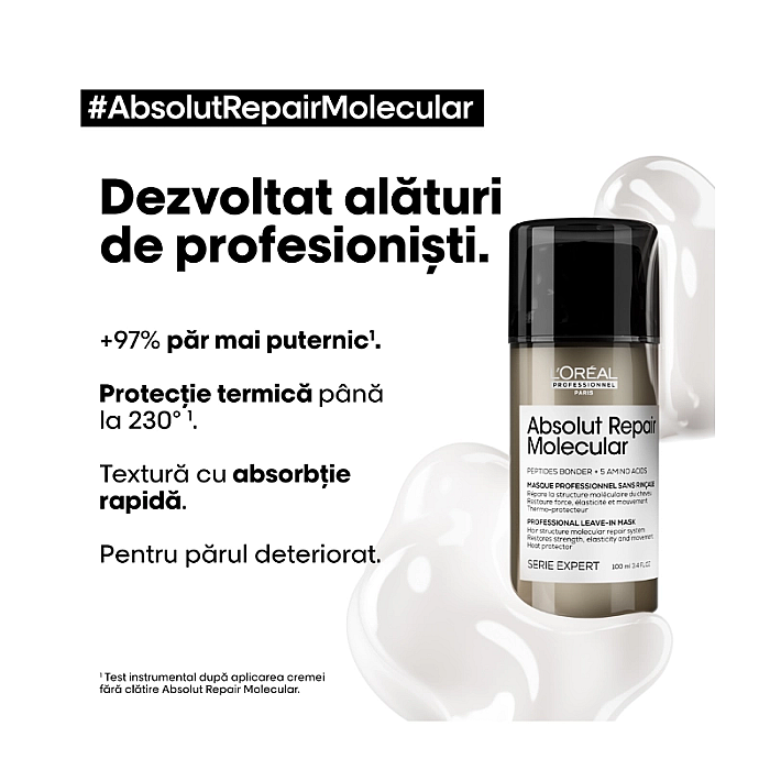 Crema leave-in pentru par deteriorat serie expert absolut repair molecular