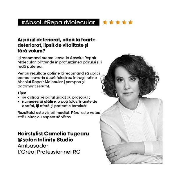 Crema leave-in pentru par deteriorat serie expert absolut repair molecular