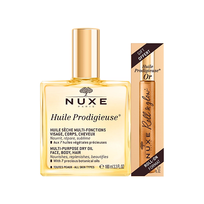 Set huile prodigieuse - ulei multifunctional 100ml, roll-on ulei cu particule stralucitoare 8ml