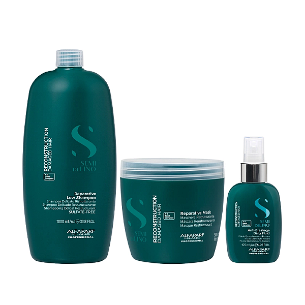 Pachet reparator pentru par deteriorat alfaparf milano - sampon 1000ml, masca 500ml, tratament 125ml