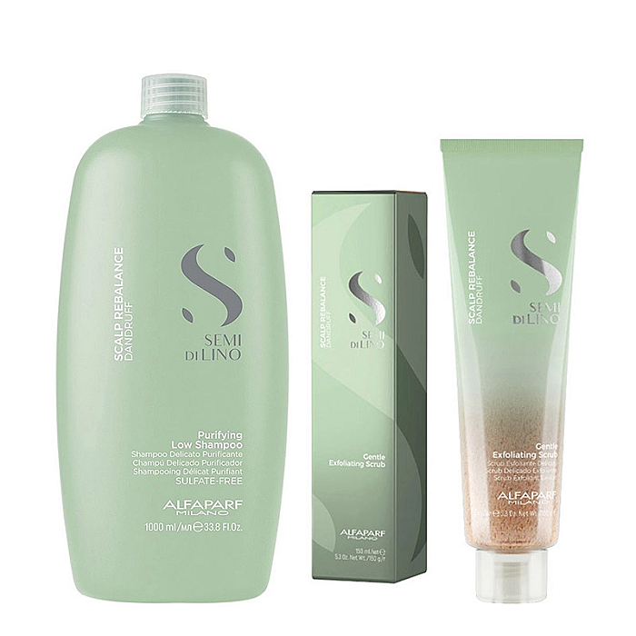 Pachet antimatreata semi di lino scalp rebalance alfaparf milano - sampon 1000ml, exfoliant 150ml
