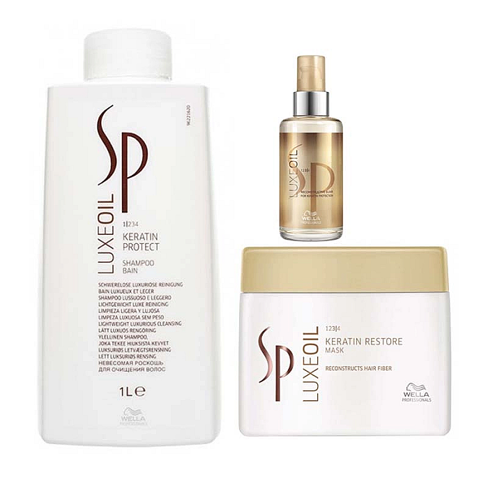Pachet repararea parului wella sp luxe oil keratin - sampon 1000ml, masca 400ml, ulei 100ml 