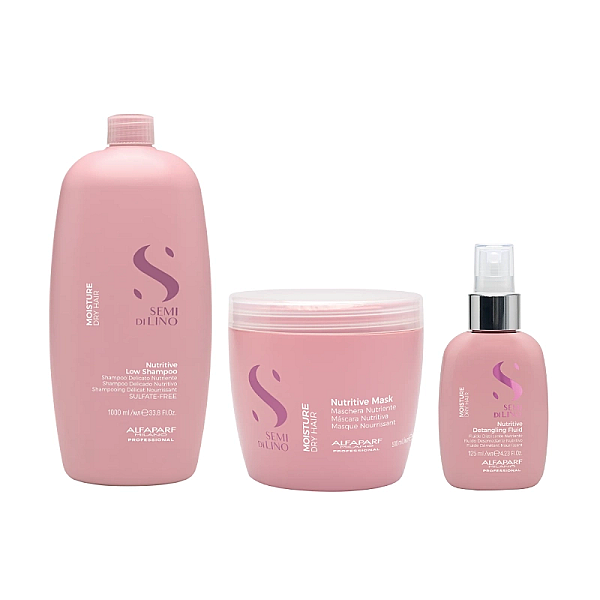 Pachet hidratare semi di lino moisture alfaparf - sampon 1000ml, masca 500ml, fluid 125ml