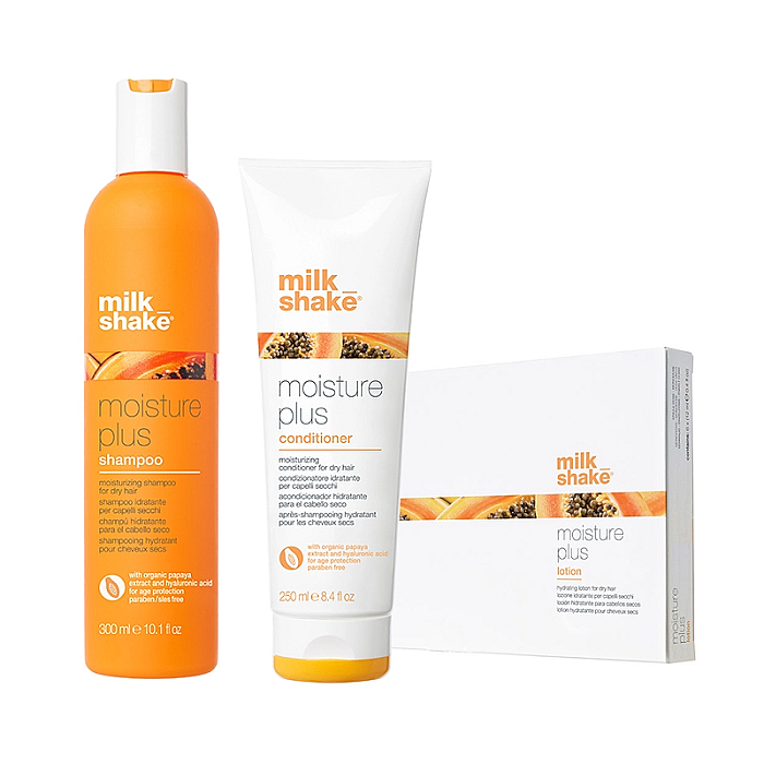 Pachet pentru par uscat moisture & more - sampon 300ml, balsam 250ml, fiole 6x12ml