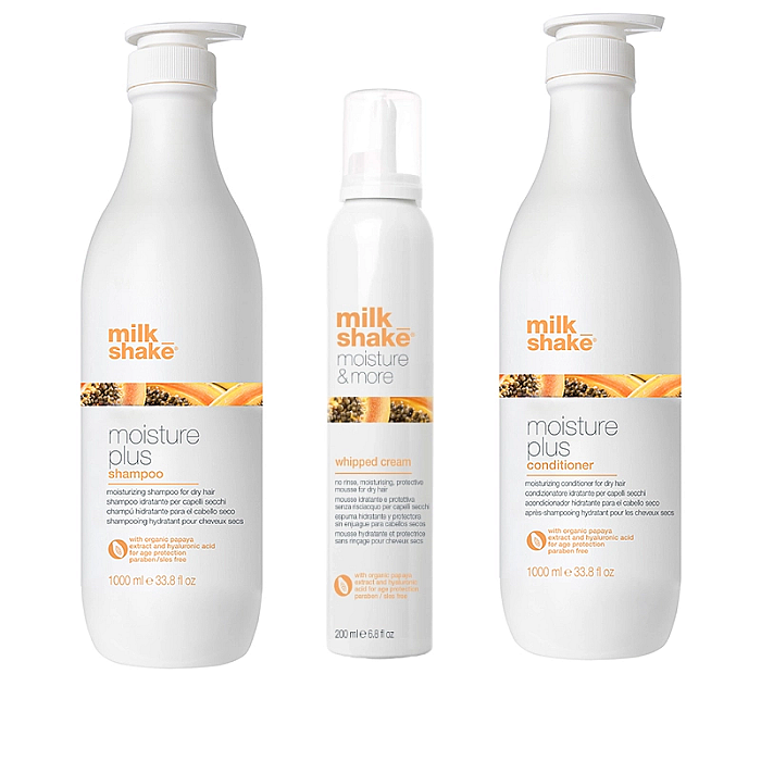 Pachet par uscat moisture & more - sampon 1000 ml, balsam 1000 ml, spuma 200 ml