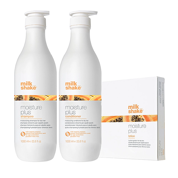 Pachet par uscat moisture & more - sampon 1000 ml, balsam 1000 ml, fiole 6x12 ml