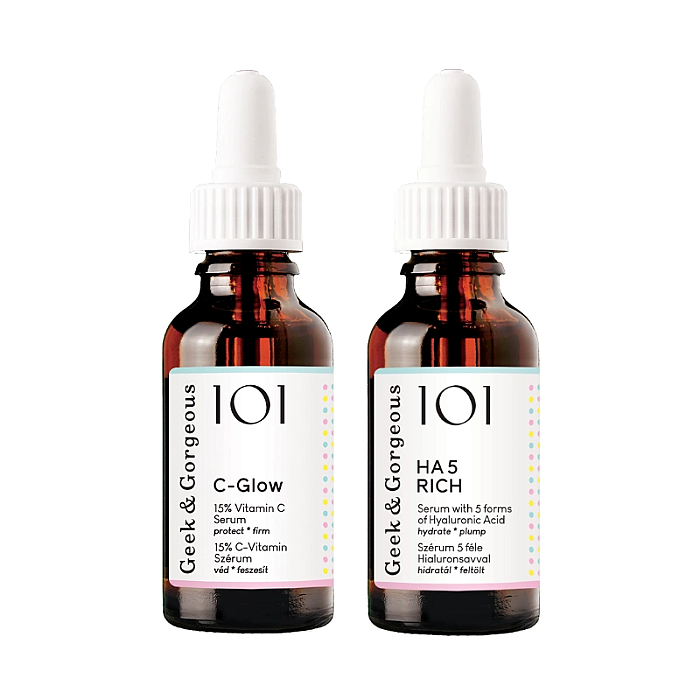 Duo pentru luminozitate, ser cu vitamina c 30ml si ser cu acid hialuronic 30ml