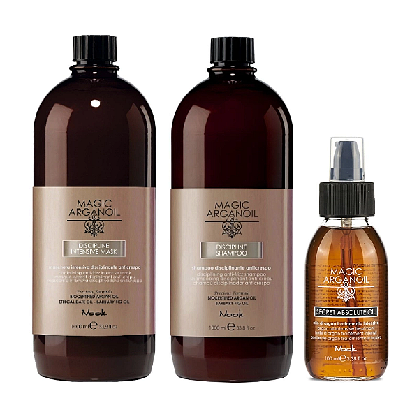 Pachet netezire si hidratare magic argan oil discipline, sampon 1000 ml, ulei 100 ml, masca 1000 ml 
