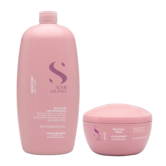 Pachet hidratant pentru par uscat semi di lino - sampon 1000ml, masca 200ml
