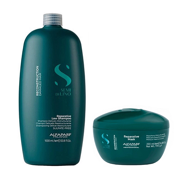 Pachet reparator pentru par deteriorat semi di lino - sampon 1000ml , masca 200ml