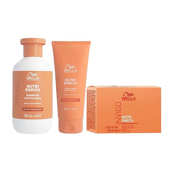 Pachet nutritiv pentru par uscat nutri enrich - sampon 300ml, balsam 200ml, fiole 8x10ml