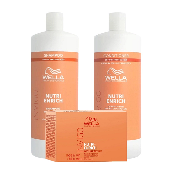Pachet nutritiv pentru par uscat nutri enrich - sampon 1000ml, balsam 1000ml, fiole 8x10ml
