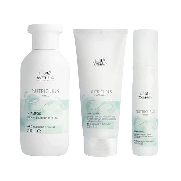 Pachet pentru par cret sau ondulat care nutricurls - sampon micelar 250ml, balsam 200ml, spray 150ml
