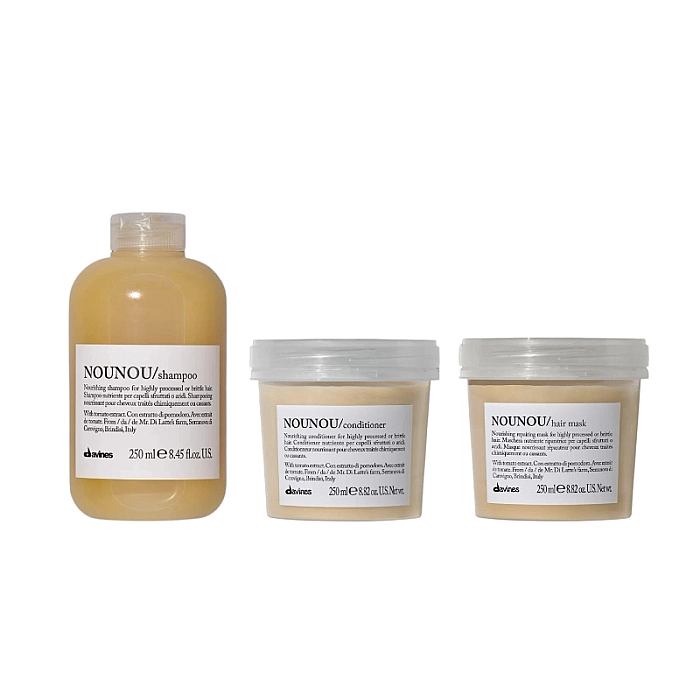 Set de nutritie pentru parul uscat, tratat chimic nounou - sampon 250ml, balsam 250ml, masca 250ml