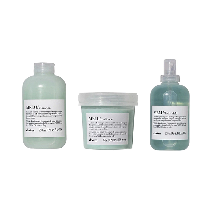 Set de prevenire a ruperii pentru parul deteriorat melu - sampon 250ml, balsam 250ml, spray 250ml