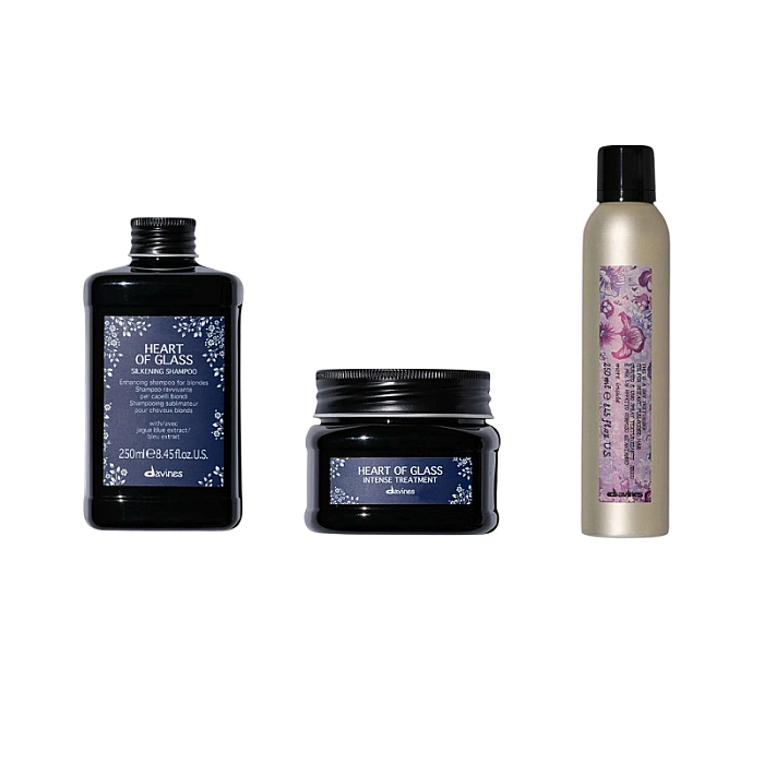 Set pentru parul blond heart of glass - sampon 250ml, tratament 150ml, spray texturizant 250ml