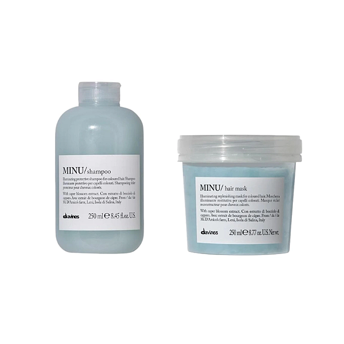 Set de stralucire pentru parul vopsit minu - sampon 250ml, masca 250ml