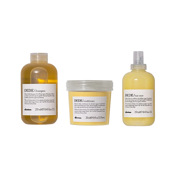 Set pentru ingrijirea zilnica a parului dede - sampon 250ml, balsam 250ml, spray leave-in 250ml