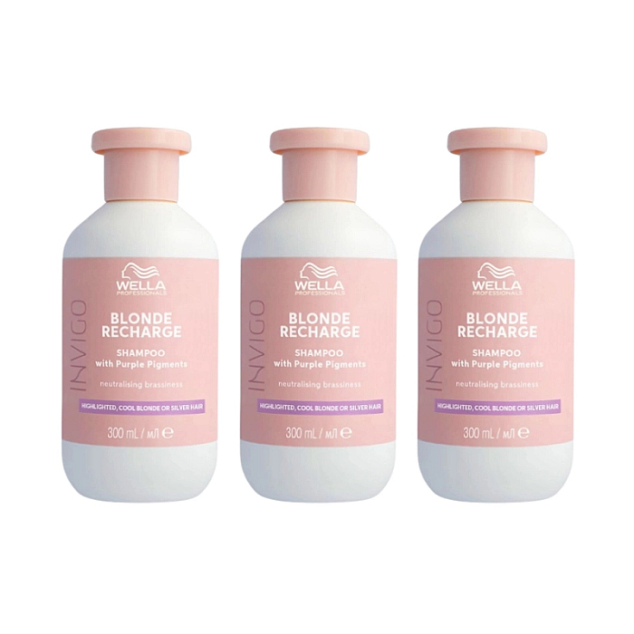 Pachet 3 x sampon pigmentat pentru par blond rece invigo color recharge cool blond shampoo 300ml