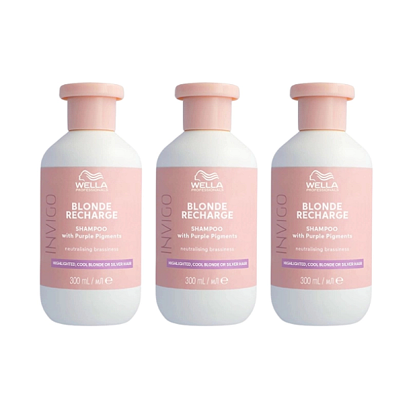 Pachet 3 x sampon pigmentat pentru par blond rece invigo color recharge cool blond shampoo 300ml