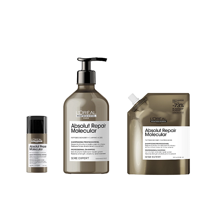 Pachet par deteriorat absolut repair molecular - sampon 500ml, leave-in 100ml, rezerva sampon 500ml