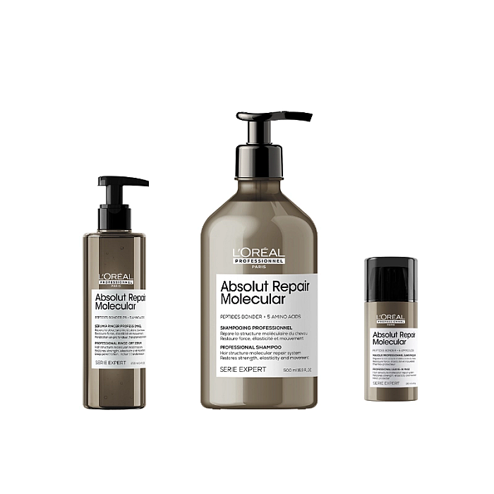 Pachet par deteriorat absolut repair molecular - ser 250ml, sampon 500ml, crema leave-in 100ml
