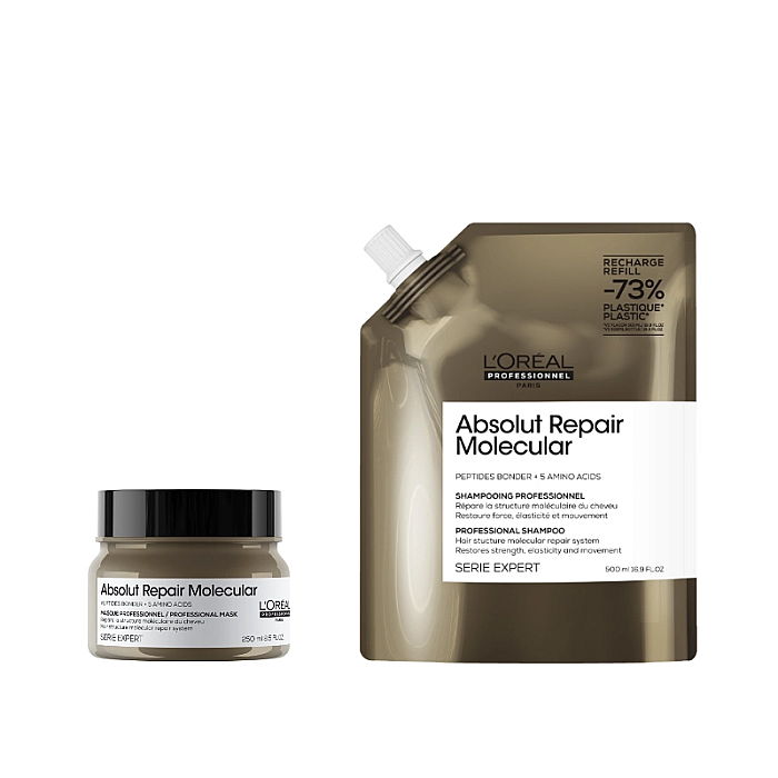 Pachet pentru par deteriorat expert absolut molecular - rezerva sampon 500ml, masca 250ml