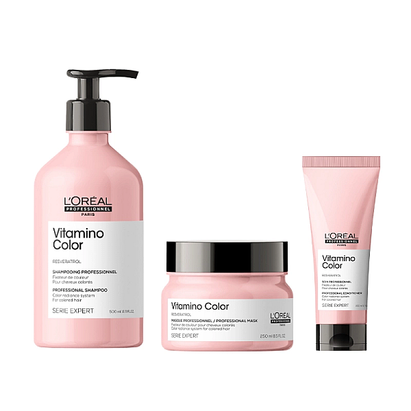 Pachet pentru par vopsit vitamino color - sampon 500ml, balsam 200ml, masca 250ml