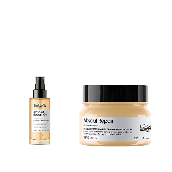 Pachet pentru par deteriorat absolut repair - masca 250ml, ulei 90ml