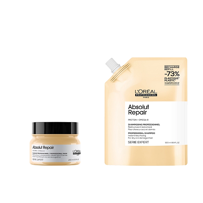 Pachet pentru par deteriorat absolut repair - rezerva sampon 500ml, masca 250ml