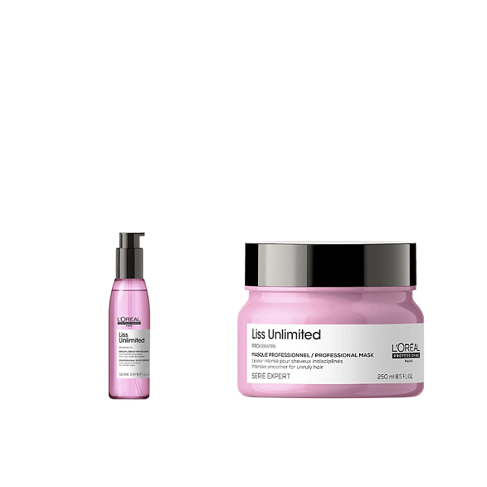 Pachet pentru par indisciplinat liss unlimited - masca 250ml, ser 125ml