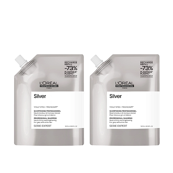 Pachet 2 x rezerva sampon pentru neutralizarea tonurilor galbene expert silver 500ml
