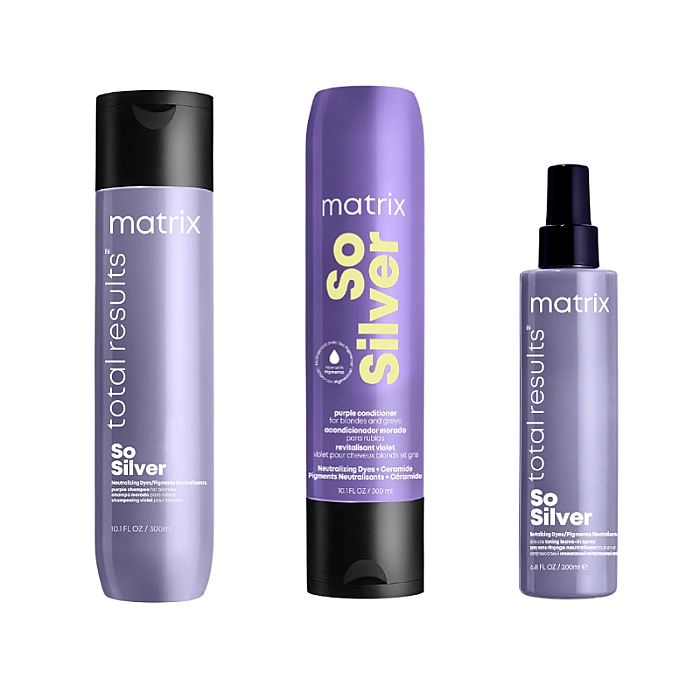 Pachet pentru parul blond so silver - sampon 300ml, balsam 300ml, spray 200ml