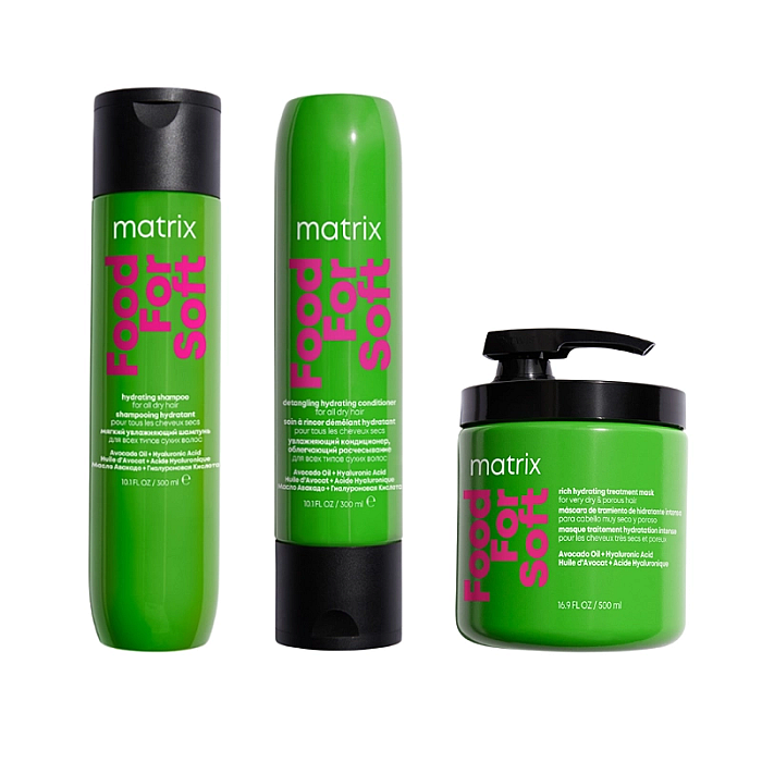 Pachet pentru par uscat food for soft - sampon 300ml, balsam 300ml, masca 500ml