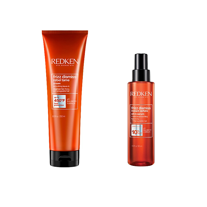 Pachet par indisciplinat frizz dismiss - crema netezire 250ml, ser anti-electrizare 125ml