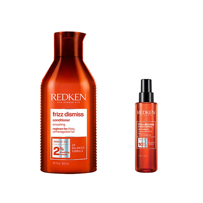 Pachet par indisciplinat frizz dismiss - balsam 300ml, ser anti-electrizare 125ml