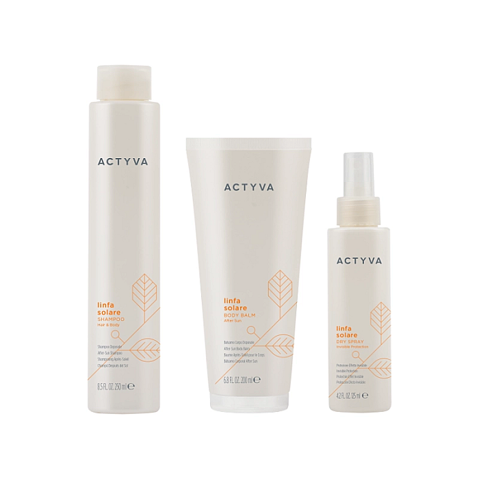Pachet dupa expunere solara actyva linfa solare - sampon 250ml, lotiune 200ml, spray protectie 125ml