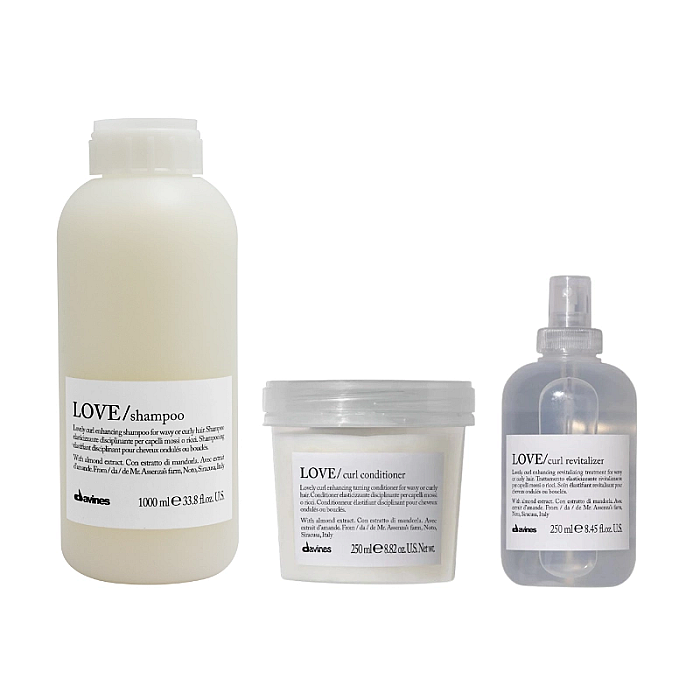 Set pentru ingrijirea parului cret sau ondulat love curl - sampon 1000ml, balsam 250ml, spray 250ml