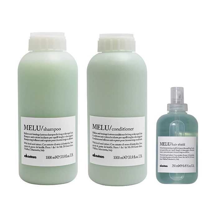 Set de prevenire a ruperii pentru parul deteriorat melu - sampon 1000ml, balsam 1000ml, spray 250ml