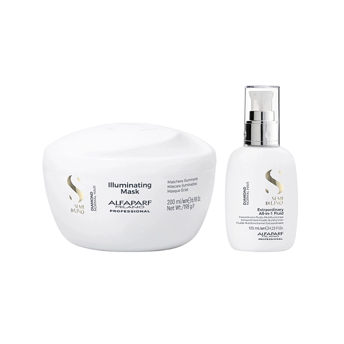 Pachet de stralucire par normal semi di lino - masca 200ml, fluid leave-in 125ml