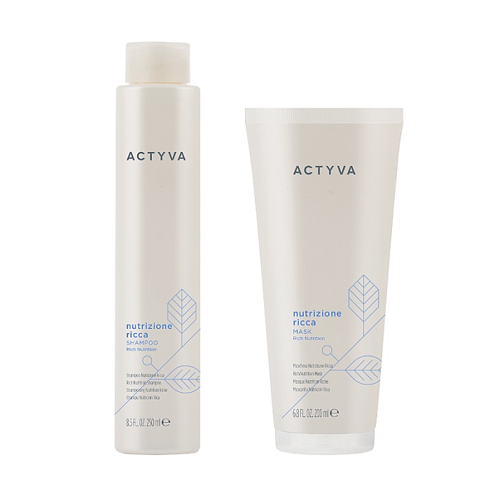 Pachet hidratant pentru par foarte uscat new actyva nutrizione ricca - sampon 250ml, masca 200ml