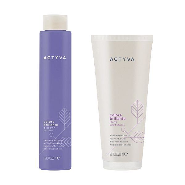 Pachet pentru par vopsit new actyva colore brillante - sampon anti-yellow 250ml,  masca 200ml