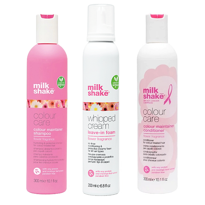 Pachet pentru par vopsit flower fragrance - sampon 300ml, balsam 300ml, spuma 200ml