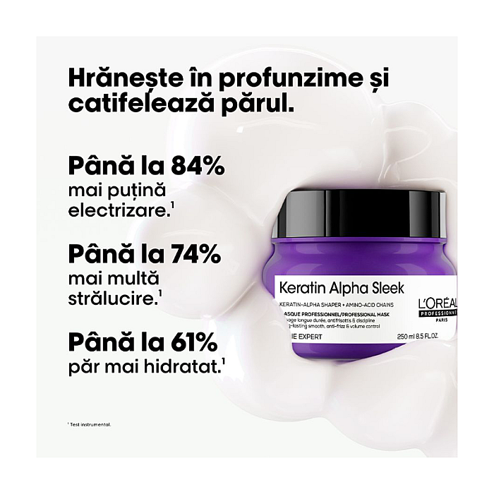 Masca profesionala pentru par matasos Serie Expert Keratin Alpha Sleek 