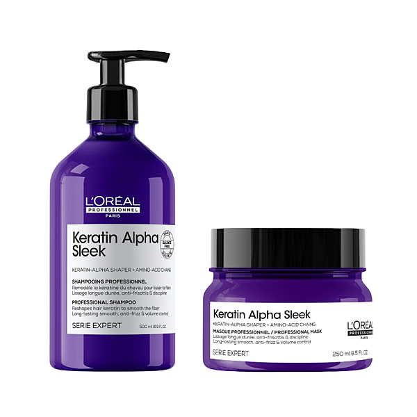 Pachet pentru netezirea parului Keratin Alpha Sleek - Sampon 500ml, Masca 250ml