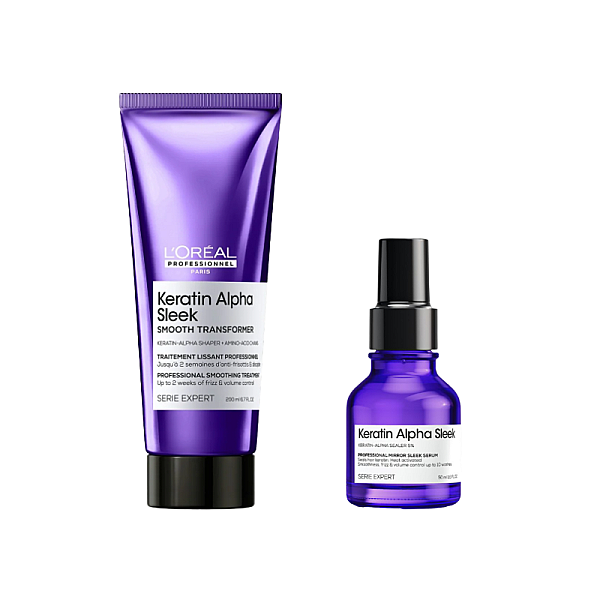 Pachet pentru netezirea parului Keratin Alpha Sleek - Crema-tratament 200ml, Ser 50ml