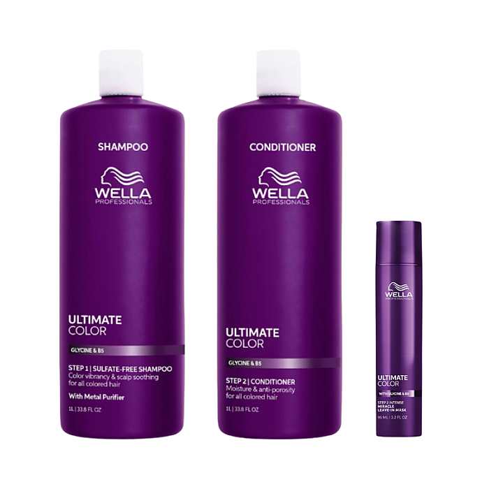 Pachet hidratare pentru par vopsit Ultimate Color - Sampon 1000ml, Balsam 1000ml, Leave-in 95ml
