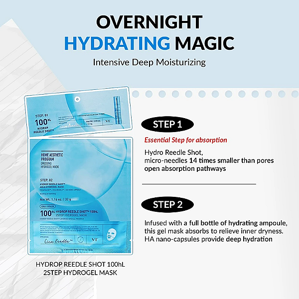 Masca hidrogel intens hidratanta cu Centella Asiatica si acid hialuronic Hydrop Reedle Shot 100hL 2 Step