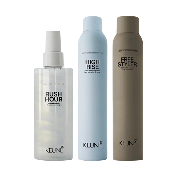 Pachet styling - spray accelerator pentru uscarea parului style rush hour 200ml, spray pentru volum style high rise 300ml, fixativ style freestyler 300ml