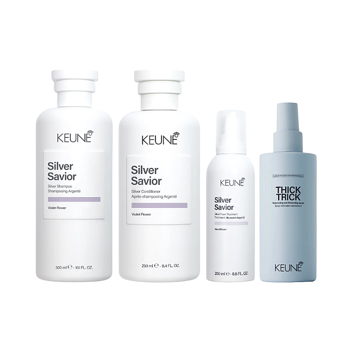 Pachet par blond care silver savior - sampon 300ml, balsam 250ml, spuma leave-in 200ml, protectie termica 200ml
